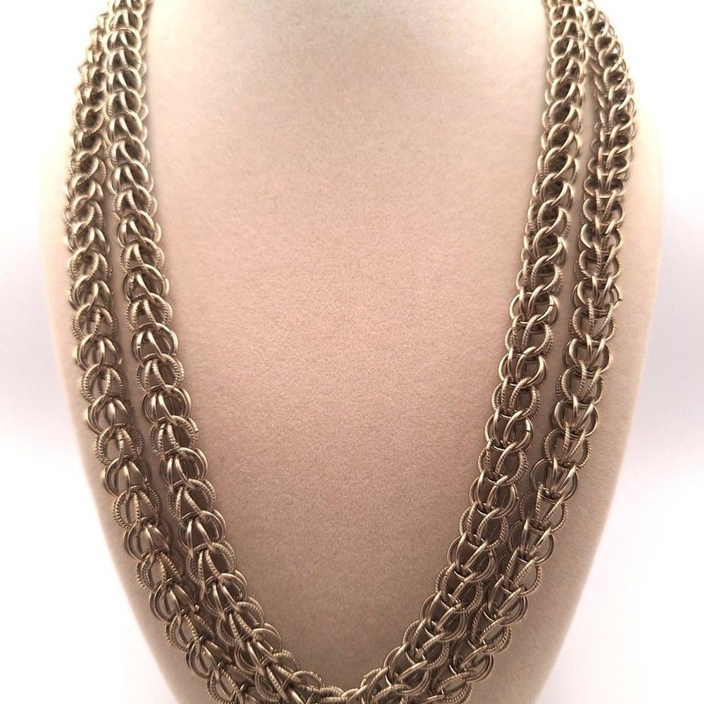 Vintage 2 strand chain necklace byzantine woven textured gold tone substantial